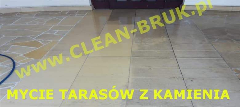 Mycie ciśnieniowo - chemiczne tarasu z kamienia w okolicy Krakowa