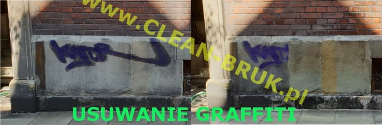 Zmywanie grafitti z cokołu w Krakowie
