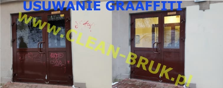 Usuwanie graffiti z drzwi klatki schodowej i tynku w Krakowie